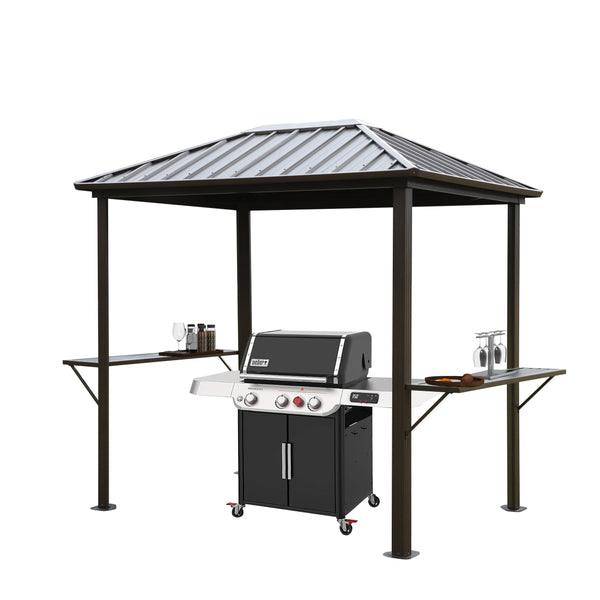 English Elm Grill 6x8 FT Hardtop Gazebo - Durable Galvanized Steel & Aluminum BBQ Pavilion with Shelves, Patio W419P276718
