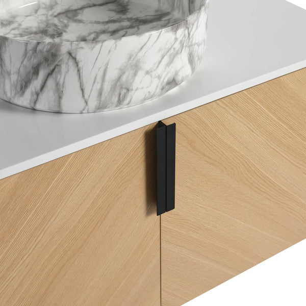 English Elm 36" Modern Wall-Mounted Bathroom Vanity With Soft-Close Doors, Ceramic Sink & Durable Oak Finish W999S00451