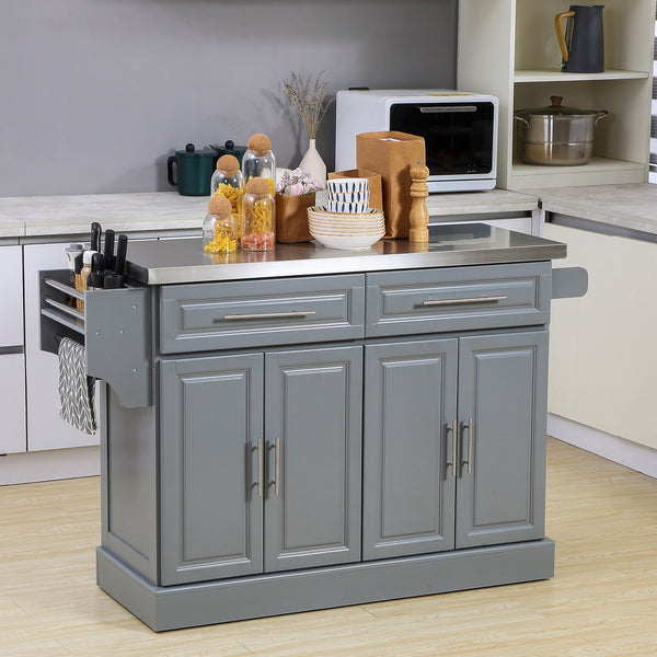 English Elm Homcom Rolling Kitchen Island Cart With Stainless Steel Top, Ample Storage & Easy Mobility For Prep W2225S00040