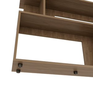 English Elm Asymmetrical Oak Sofa SideTable with Open Shelves & Top Shelf, Modern Engineered Wood Accent Table B200P363787
