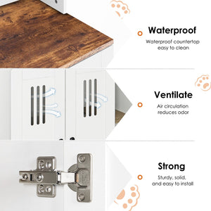 English Elm Litter Box Cabinet for Two Cats Wooden Enclosure with Ventilated Doors Side Table W1687P170693