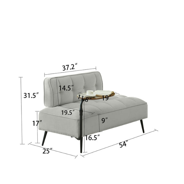 English Elm 54-inch Velvet Tufted Loveseat with Rotating Tray Table Nailhead Trim Compact Seating Gray W1359P438155