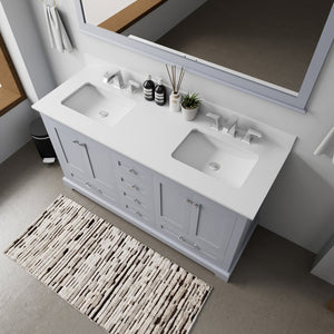 English Elm Dark Grey Double Bath Vanity With White Quartz Top, Spacious Storage, And Large 58" Mirror Included B2731S00657
