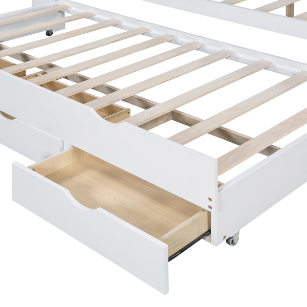 English Elm Full Size Wooden Led Platform Bed With Trundle, Storage Headboard, Usb Ports, And Drawers In White N820S10009K