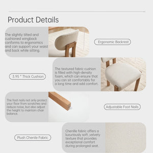 English Elm Wooden Wingback Dining Chairs Chenille Upholstered Farmhouse Set for Kitchen Comfort Beige W3244P316072