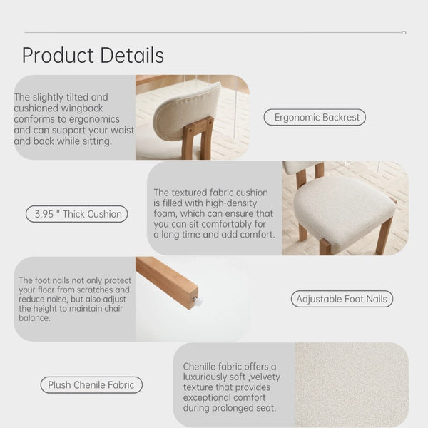 English Elm Wooden Wingback Dining Chairs Chenille Upholstered Farmhouse Set for Kitchen Comfort Beige W3244P316072