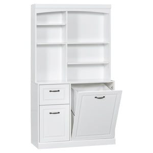 English Elm Bathroom Tall Storage Cabinet with Tilt-Out Hamper, 70.9" Linen Tower, 2 Drawers, Adjustable Shelves, White Finish N725P278420K