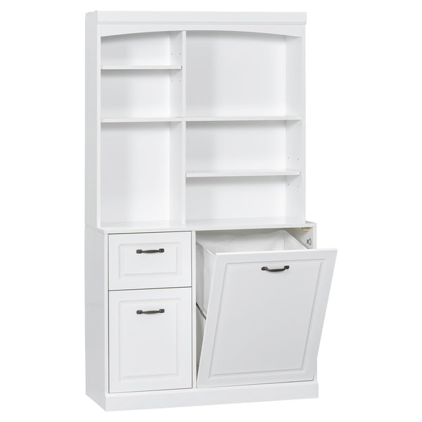 English Elm Bathroom Tall Storage Cabinet with Tilt-Out Hamper, 70.9" Linen Tower, 2 Drawers, Adjustable Shelves, White Finish N725P278420K