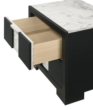English Elm 1pc Contemporary Nightstand with Two Drawers and Metal Knobs – Sleek Wood Case, Space-Saving Bedroom Storage Black,White 26.6 L x 19.5 W x 23 H B011P255209