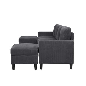 English Elm Cordory Corduroy Modular Sectional with Ottomans Retro Exposed Legs Living Room Dark Gray B2748S00032