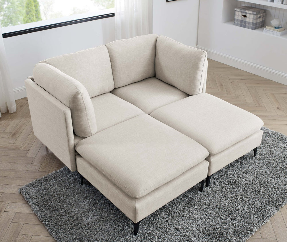 English Elm Linen Modular Sectional Sofa with Black Metal Legs Mid-century Living Room Seating B2748S00094