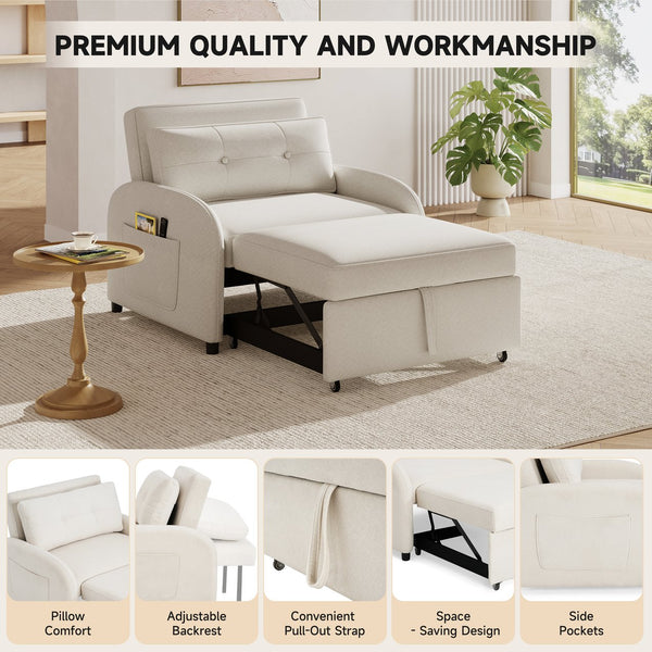 English Elm Christopher Knight Home® - (Old 3-in-1 Convertible Sleeper Sofa Bed with Pillow & Pocket, Compact Loveseat with Pull-Out Bed and Wheels Beige N765P34284849W