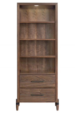 English Elm Tranquility Mid-century Bookcase Pier with Led Shelves Walnut Veneer and Drawer Storage B108P411440