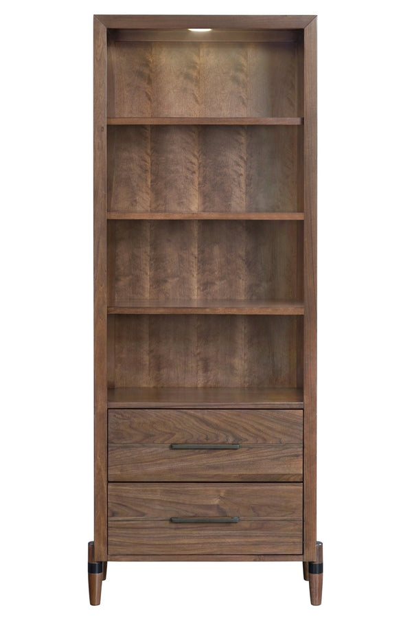English Elm Tranquility Mid-century Bookcase Pier with Led Shelves Walnut Veneer and Drawer Storage B108P411440