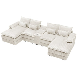 English Elm 120-inch Modular U-shaped Sectional Woolen Sofa with Usb Console Six Seat Living Room W2564S00103