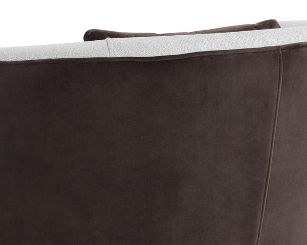 Sunpan Garry Lounge Chair - Artistic Curved Backrest In San Remo Winter Cloud & Meg Ash With Gold Legs Grey Fabric 109743