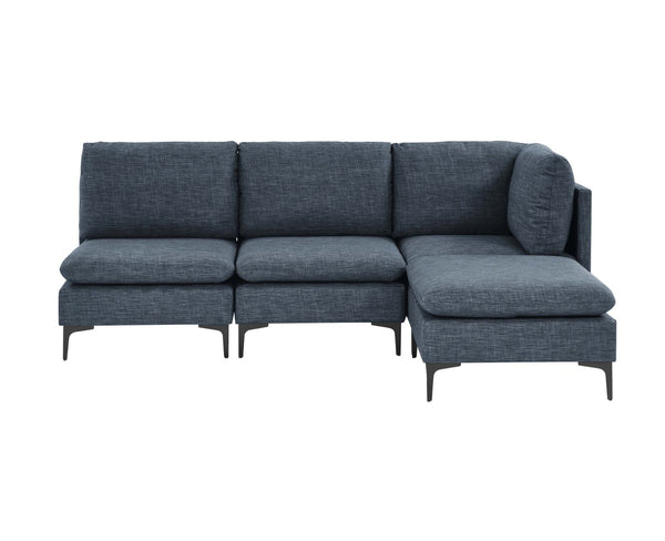 English Elm Linen Upholstered Modular Sectional Sofa with Black Metal Legs for Modern Living Dark Blue B2748S00117