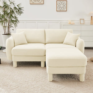 English Elm Boucle 2-Seater Loveseat Sofa With Stylish Shell Armrests & Removable Ottoman For Modern Living W3041S00275