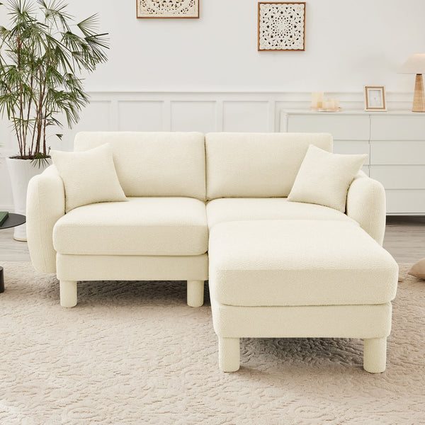 English Elm Boucle 2-Seater Loveseat Sofa With Stylish Shell Armrests & Removable Ottoman For Modern Living W3041S00275