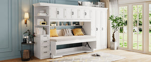 English Elm Twin Murphy Wall Bed with Integrated Desk Wardrobe and Storage Cabinet in White LP000767AAK