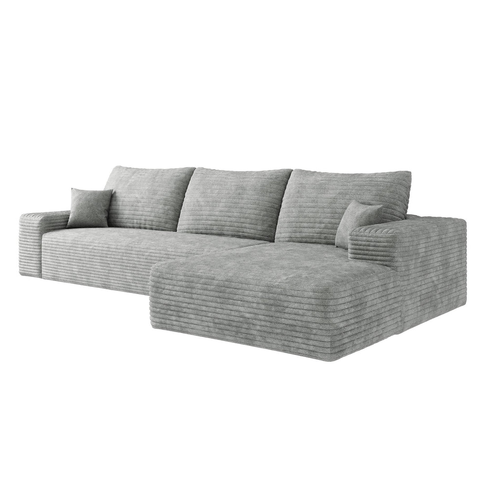 English Elm 107" Cloud Sectional Couch - Plush Modular Sofa With Reversible Chaise, No Assembly, Grey Corduroy W2824S00038