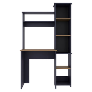 English Elm Navy Convertible Computer Desk with Hutch & Side Bookshelf in Navy Blue & Natural Oak for Organized Workspaces B062P389918