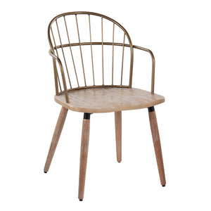 English Elm Riley Whitewashed Wood Spindle-Back Dining Chair with Antique Copper Metal Arms — Farmhouse Industrial Blend B202P223646