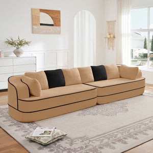 English Elm 135" Plush Teddy Fabric 4-Seat Modular Sofa No Assembly Cloudlike 32D High‑Resilience Comfort Lounge Camel W714S01419