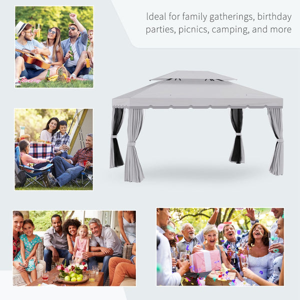 English Elm Outsunny 10' X 13' Stylish Patio Gazebo With Netting & Curtains, Durable Aluminum Frame For Outdoor Bliss W2225P174179-GIGA