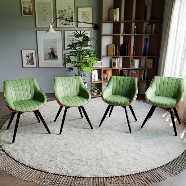 English Elm A set of 4 dining chairs featuring ergonomic PU upholstery, sturdy black metal legs and modern flair Green W2189S00745