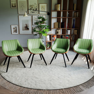 English Elm A Set of 4 Mid-century Pu Leather Dining Chairs with Powder-coated Black Metal Legs W2189S00832