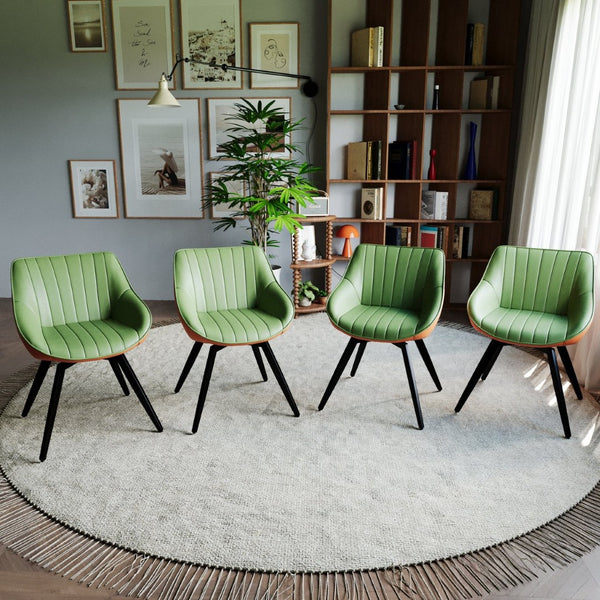 English Elm A Set of 4 Mid-century Pu Leather Dining Chairs with Powder-coated Black Metal Legs W2189S00272
