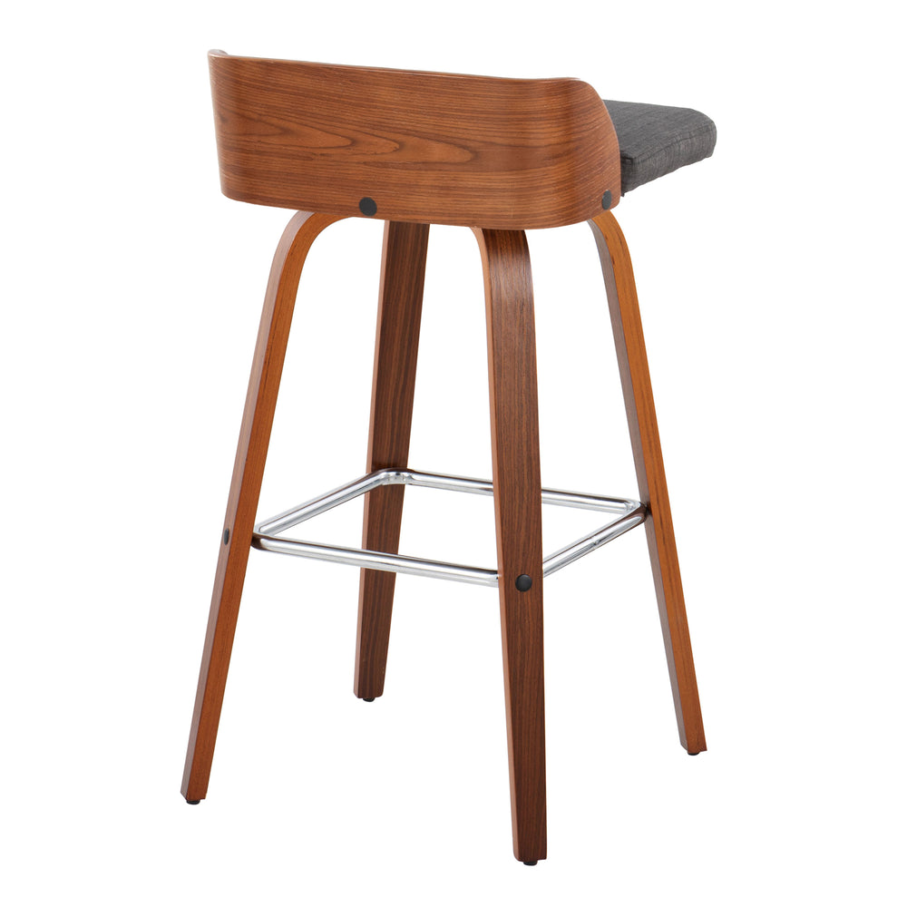 English Elm Maya 30" Mid-Century Barstool Set of 2 — Walnut Wood Legs, Charcoal Fabric Seat with 360° Swivel Cool Flair B202S00625