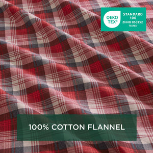 English Elm 3 Pcs Twin Sheet Set - Cozy Red Plaid Cotton Flannel For Warmth, Comfort, And Timeless Style B035P319781