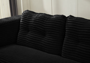 English Elm Multi Functional Sectional Sofa Bed Plush Corduroy Convertible 80" King Sleeper with Chaise, Deep Fluff Black W3219P339469