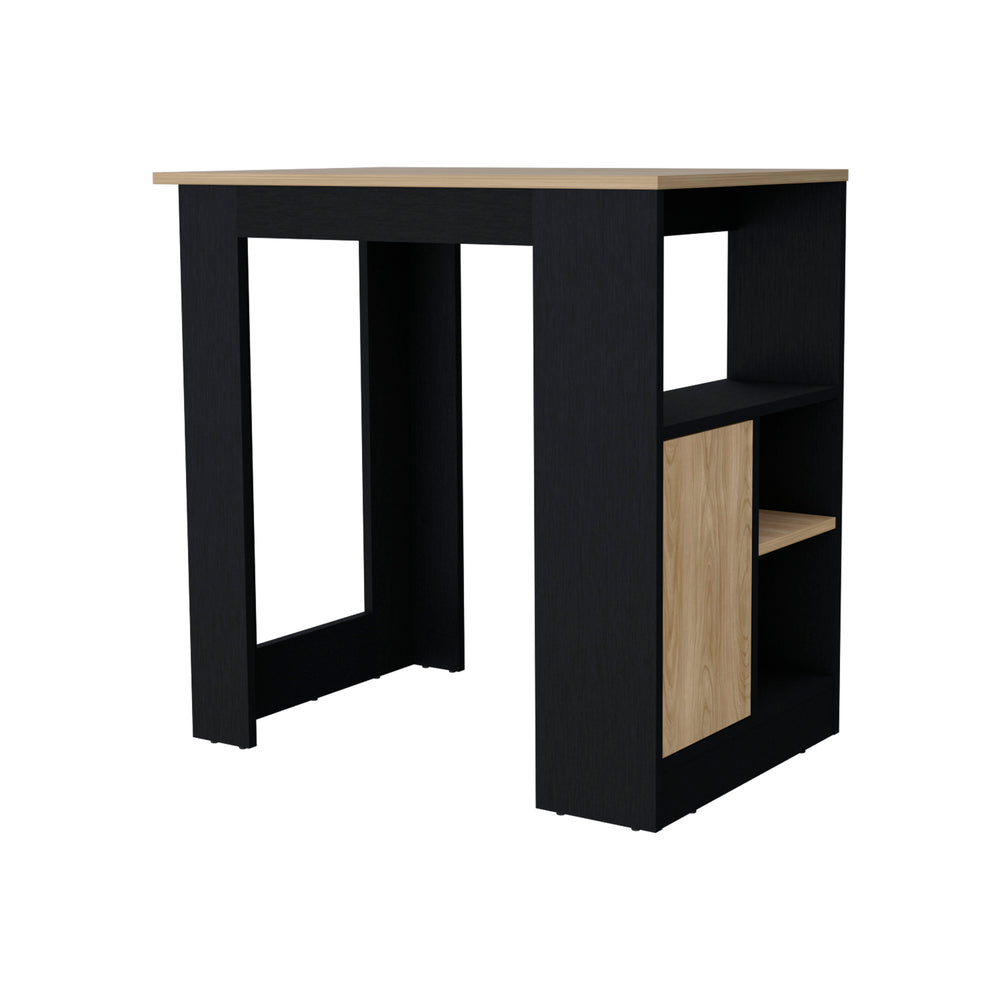 English Elm FM Arial Kitchen Island Black/Natural Oak Melamine | Compact 36" Prep Station w/ Door & Open Storage B128P217896