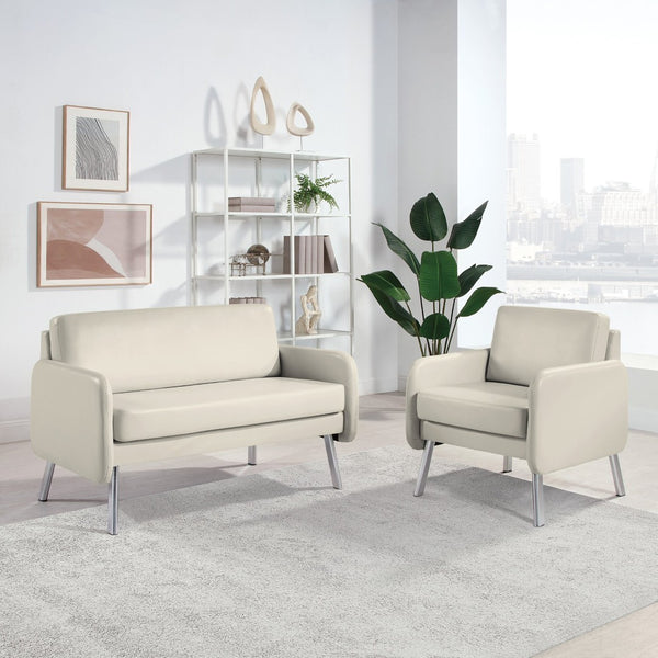 OSP Home Furnishings Lounge Faux Leather Loveseat with Chrome Legs for Modern Lobbies and Reception Areas SL5602-PD28