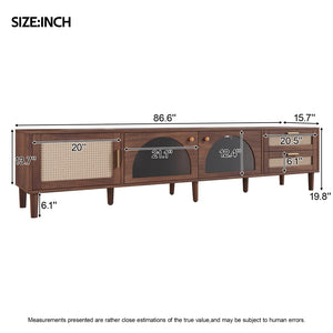 English Elm 86 Inch Rattan Media Console with Led Lighting Two Drawers Modern Living Room Tv Stand N710P438977P