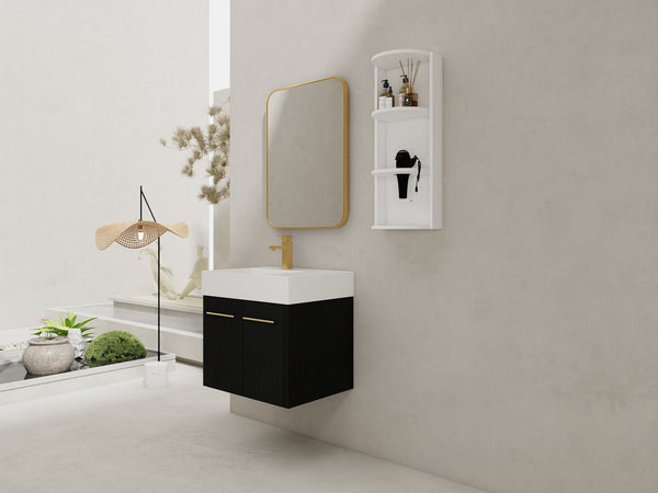 English Elm 24 Inch Wall-Mounted Bathroom Vanity Set With Thick Resin Sink, Storage Rack & Soft-Close Doors W999S00366