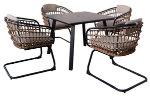 English Elm Square Outdoor Dining Table Wpc Slatted Top Iron Frame Umbrella Hole Seats Four W3990P466949