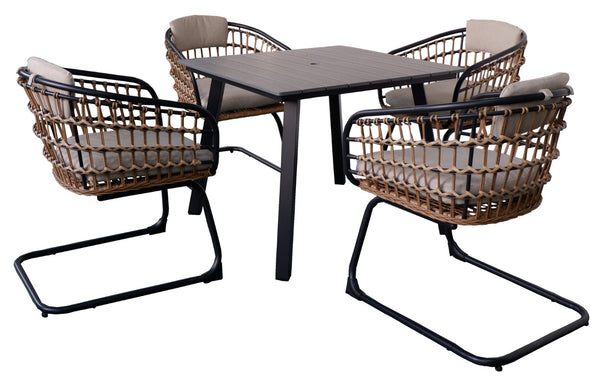 English Elm Square Outdoor Dining Table Wpc Slatted Top Iron Frame Umbrella Hole Seats Four W3990P466949