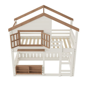 English Elm Full Bunk Bed with Trundle Bookshelf Storage Pine Frame Car Design for Kids W1580S00324