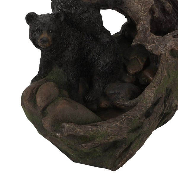 English Elm Christopher Knight Home® - 22.0" Weather-Resistant DATONA Fountain with Bears on Log, Underwater Lights & Pump for Patio Serenity 71778.00LBLK