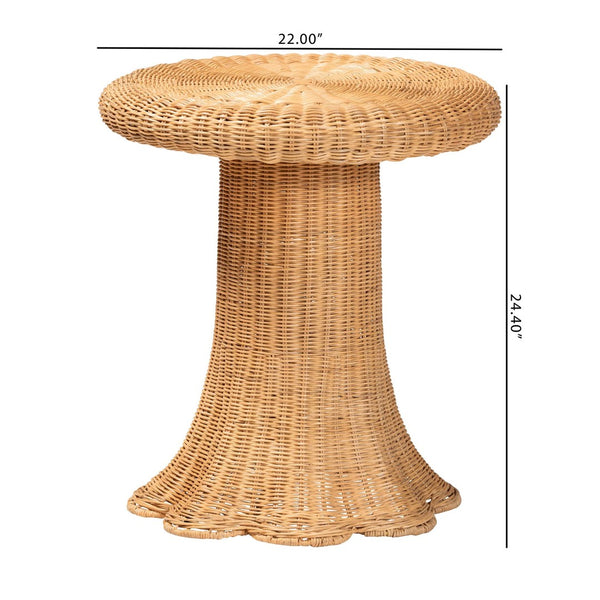 English Elm Scallop Handwoven Rattan Round Pedestal Accent Table Boho Coastal Sunroom Decor B2750P467851