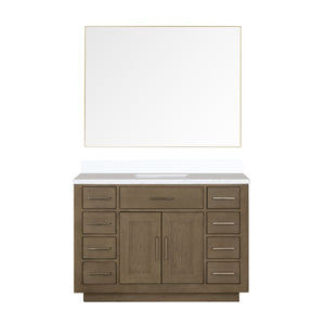 English Elm Grey Oak Single Bath Vanity Set With Cultured Marble Top, 46-Inch Frameless Mirror & Soft-Close Drawers B2731S01409