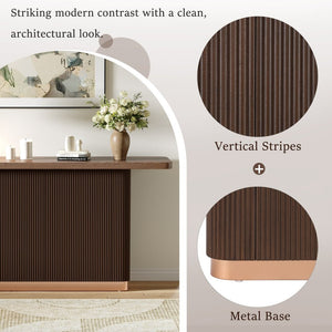 English Elm Console Table with Ash Veneer Top Fluted Pedestal Base and Metal Accents for Entryway N760P359389D
