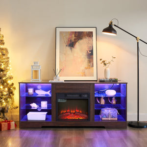 English Elm TV 58" Electric Fireplace TV Stand with LED 3D Flames, USB Charging, Ample Storage & Cable Management Espresso W1758P215084