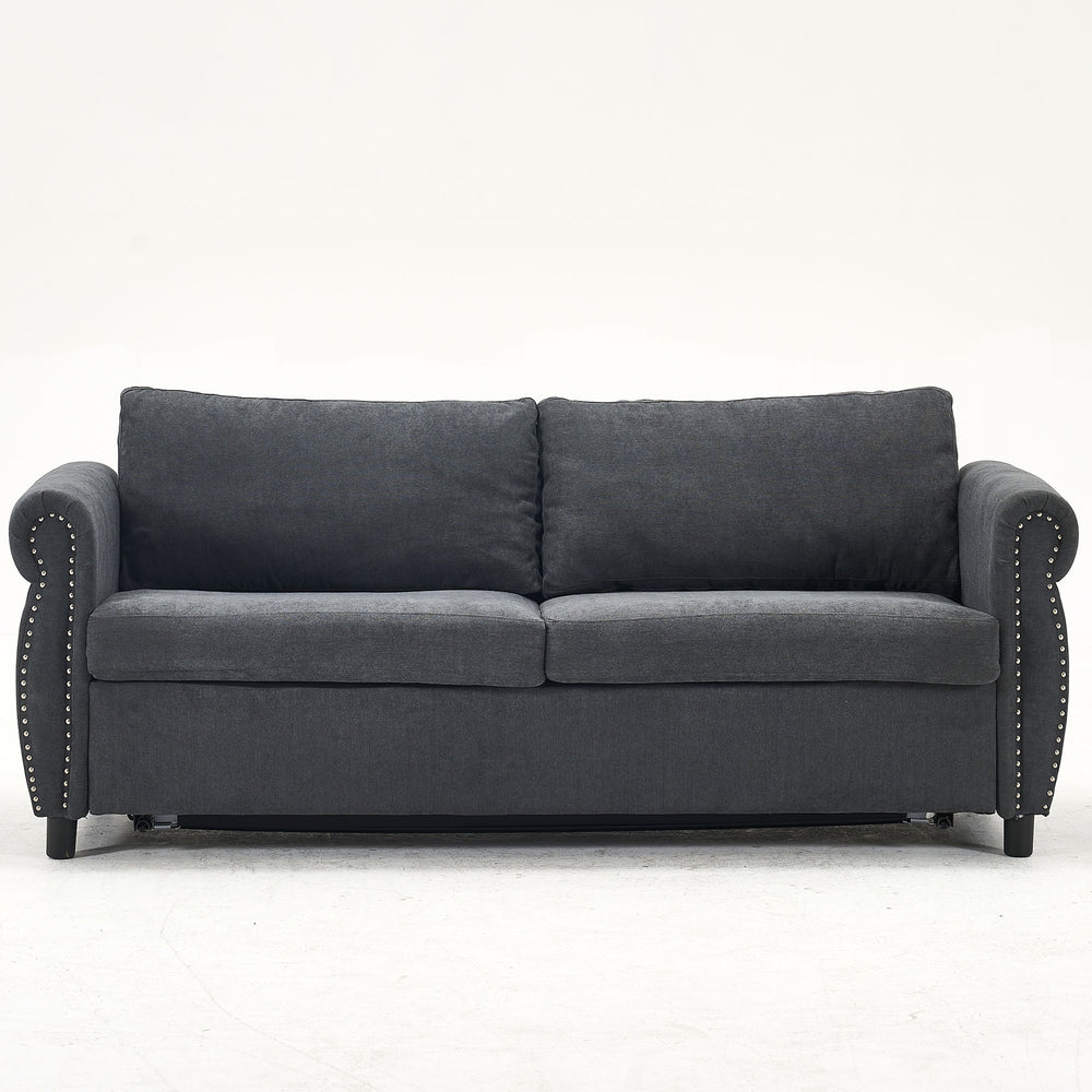 English Elm U_Style Convertible 2-in-1 Sofa Bed Sleeper with Large 63"x70.9" Mattress, Retro Rivet Accent Design DARK GREY W2705S00019