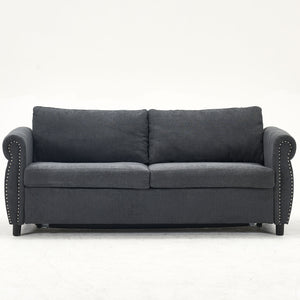 English Elm U_Style Convertible 2-in-1 Sofa Bed Sleeper with Large 63"x70.9" Mattress, Retro Rivet Accent Design DARK GREY W2705S00019