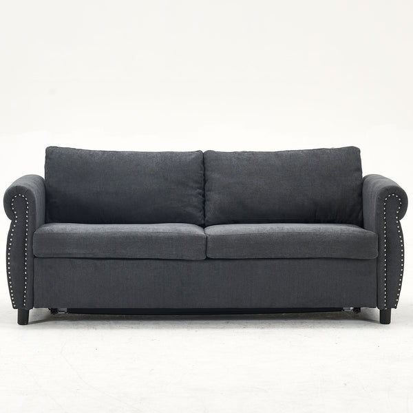 English Elm U_Style Convertible 2-in-1 Sofa Bed Sleeper with Large 63"x70.9" Mattress, Retro Rivet Accent Design DARK GREY W2705S00019